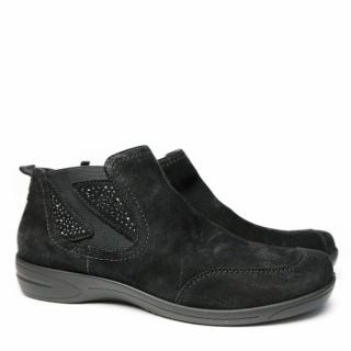 ARA ANKLE BOOT IN BLACK FLEXIBLE SUEDE LEATHER WITH BEADS AND ZIPPER
