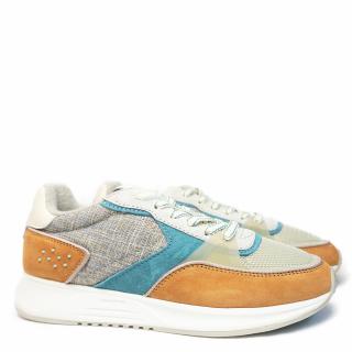 THE HOFF LOMBARD WOMEN'S SNEAKER IN LEATHER AND FABRIC WITH REMOVABLE FOOTBED BROWN BLUE