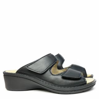 DUNA ORTHOPEDIC SLIPPER IN BLACK LEATHER WITH DOUBLE STRAP AND REMOVABLE FOOTBED