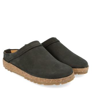HAFLINGER MALMO UNISEX CLOG IN BLACK LEATHER WITH SOFT FOOTBED