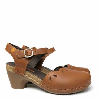 JUNGLA SANDAL IN BROWN LEATHER WITH STRAP AND HEEL