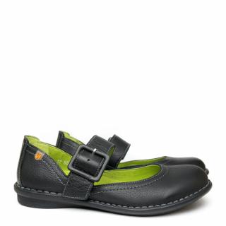 JUNGLA MARY JANE SHOES IN BLACK LEATHER WITH BUCKLE AND REMOVABLE FOOTBED