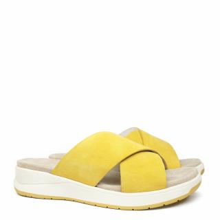 CAPRICE DOUBLE BAND YELLOW SUEDE SLIPPER WITH WEDGE