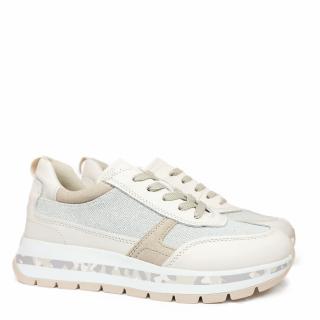 CAPRICE SNEAKER IN LEATHER AND WHITE FABRIC WITH REMOVABLE FOOTBED