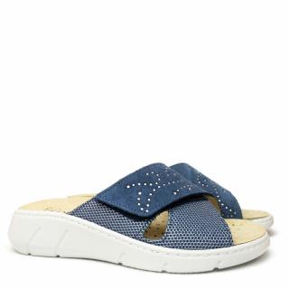 DUNA BLUE SUEDE SLIPPERS WITH BEADS AND REMOVABLE FOOTBED