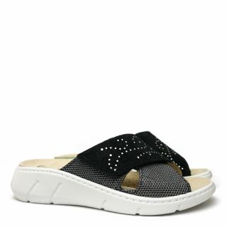 DUNA BLACK SUEDE SLIPPERS WITH BEADS AND REMOVABLE FOOTBED