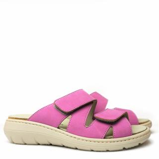 DUNA SLIPPERS PREPARED IN PINK LEATHER WITH DOUBLE STRAP REMOVABLE FOOTBED