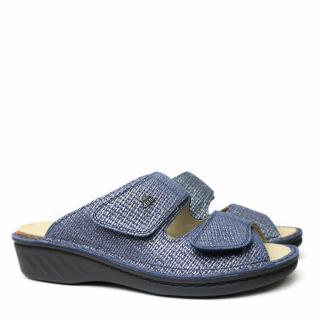 DUNA SLIPPERS PREPARED IN BLUE LEATHER WITH DOUBLE STRAP AND REMOVABLE FOOTBED