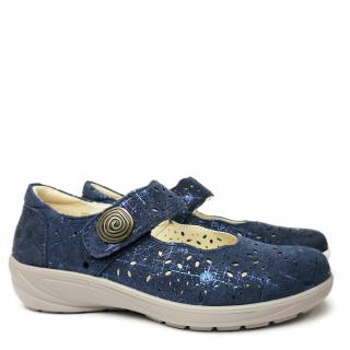 COMFORT MARY JANE SHOES IN BLUE SUEDE LEATHER WITH STRAP AND REMOVABLE FOOTBED