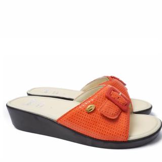 SCHOLL MANGO FOOTBED SLIPPERS IN MEMORY SUEDE LEATHER