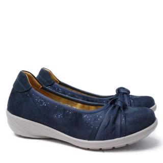 COMFORT BLUE SUEDE LEATHER BALLERINA WITH BOW AND REMOVABLE FOOTBED