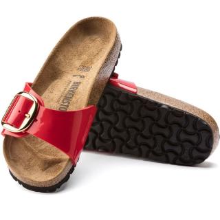 BIRKENSTOCK MADRID BIG BUCKLE PATENT CHERRY ONE-BAND SLIPPERS