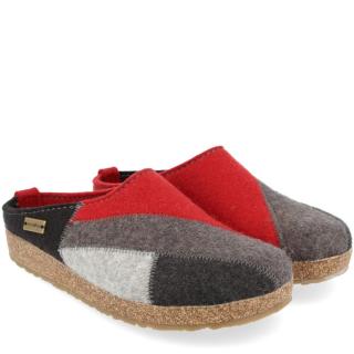 HAFLINGER PATCHWORK RUBIN RED PURE WOOL CLOGS HOME SLIPPERS