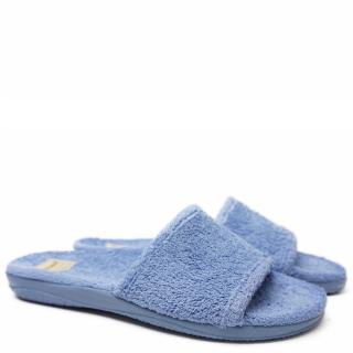 DIAMANTE SINGLE-BAND SLIPPERS IN SOFT BLUE TERRY