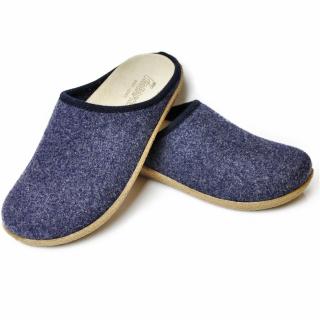 TIROL BONN MEN'S SLIPPERS WITH REMOVABLE FOOTBED IN LEATHER AND MERINOS WOOL BLUE JEANS