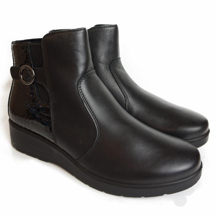 ENVAL SOFT BLACK LEATHER ANKLE BOOT WITH SIDE BUCKLE AND INSERTS