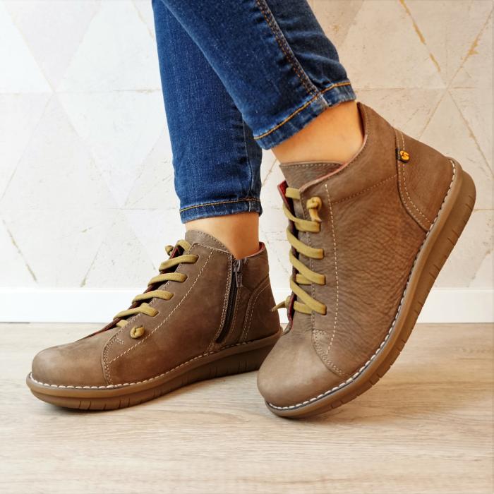 JUNGLA TAUPE BOOTS WITH ELASTIC LACE  EMBOSSED LEATHER