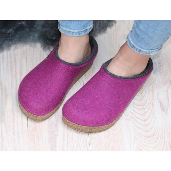 HAFLINGER KRIS MULBERRY WOMEN'S SLIPPERS WOOL FELT CLOGS GRIZZLY - photo 1