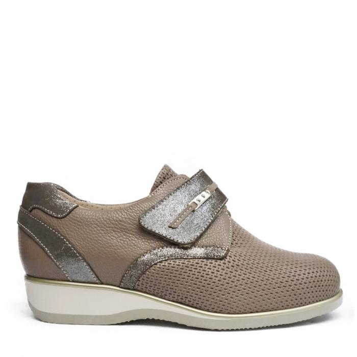 DUNA LEATHER TAUPE SHOES WITH STRAP AND REMOVABLE INSOLE - photo 1