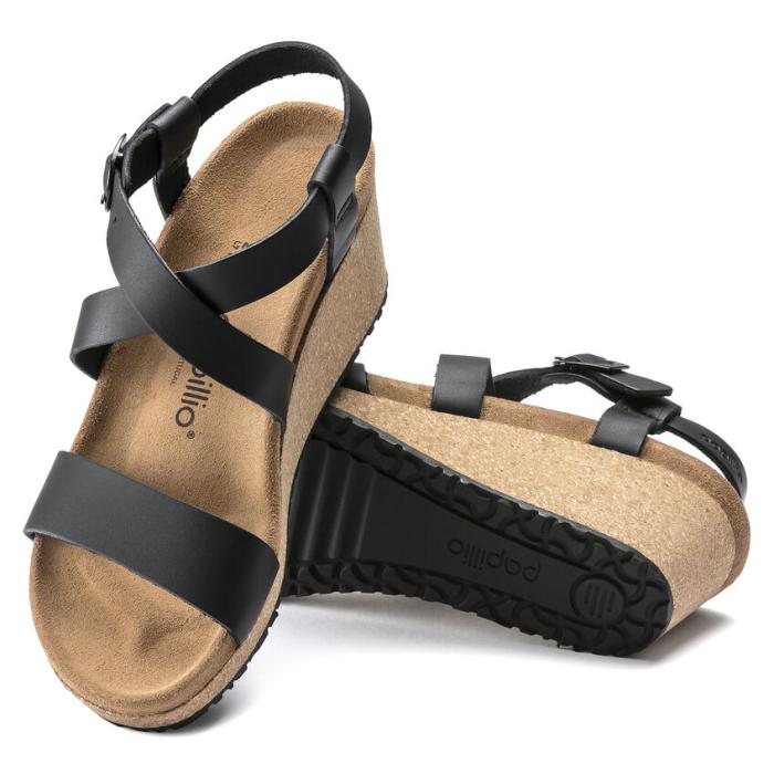 PAPILLIO SIBYL RING-BUCKLE LEATHER WEDGED SANDALS BLACK