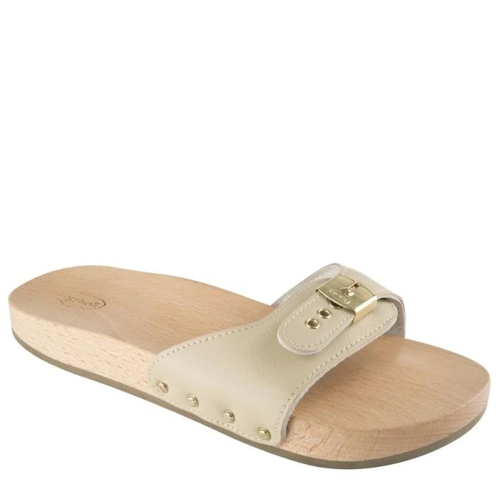 SCHOLL PESCURA FLAT WOMEN WOOD SANDALS LEATHER CLOGS