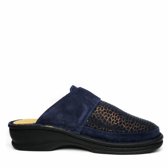 DR SCHOLL ONDINA LEATHER SLIPPERS WITH STRAP AND REMOVABLE FOOTBED DARK BLUE - photo 1