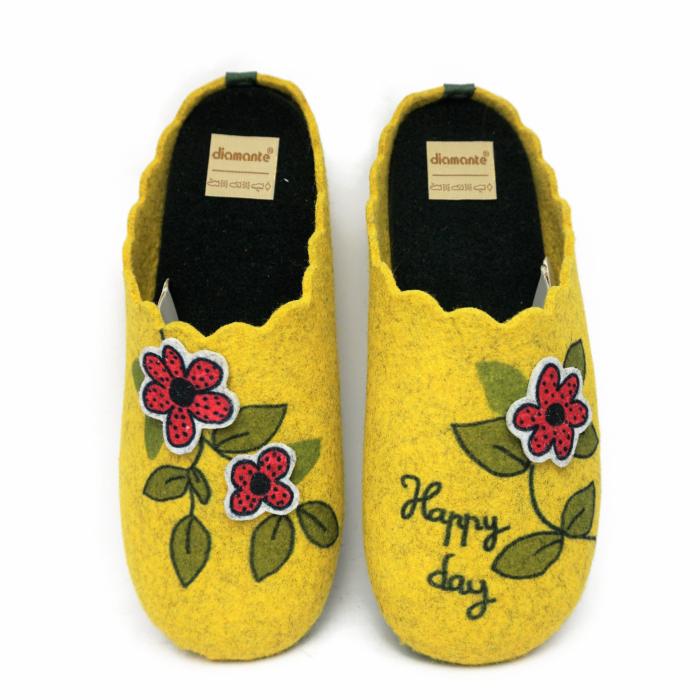 DIAMANTE FELT SLIPPER WITH REMOVABLE FOOTBED WITH YELLOW FLOWERS - photo 2