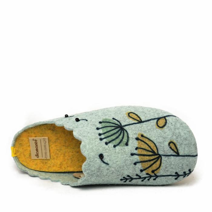 DIAMANTE FELT SLIPPER WITH REMOVABLE FOOTBED WITH GREEN FLOWERS - photo 1