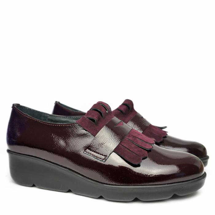 SOFFICE SOGNO MOCCASIN IN SHINY LEATHER WITH FRINGES IN WINE RED SUEDE