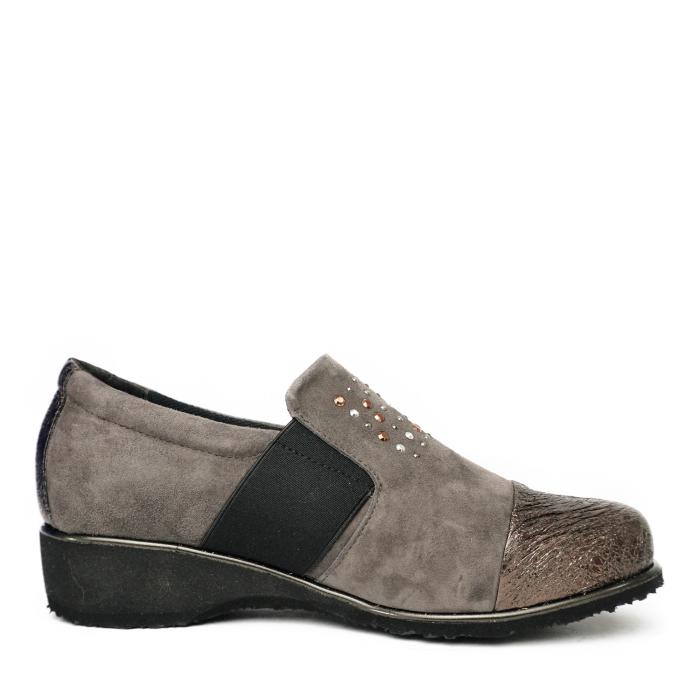 ALICE MOCCASIN STYLE SHOES IN SUEDE WITH RHINESTONES AND ELASTICIZED FABRIC WITH REMOVABLE FOOTBED TAUPE - photo 1
