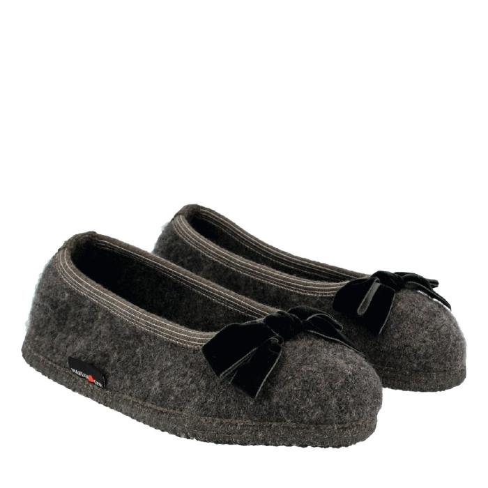 HAFLINGER FIOCCO ANTHRACITE BALLET SLIPPERS WOOL FELT WITH BOW