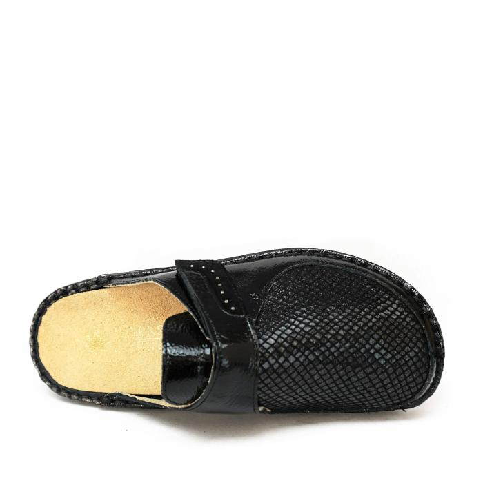 SUSIMODA SLIPPERS IN BLACK AND STRETCH SHINY LEATHER WITH STRAP AND REMOVABLE FOOTBED - photo 3