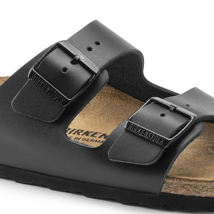 BIRKENSTOCK ARIZONA DOUBLE BAND SLIPPER IN BLACK NATURAL LEATHER NARROW FIT - photo 1