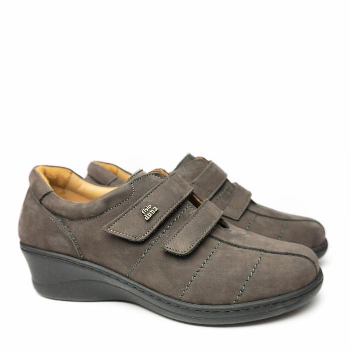 DUNA SHOE IN STEEL NUBUCK LEATHER WITH DOUBLE STRAP AND REMOVABLE FOOTBED