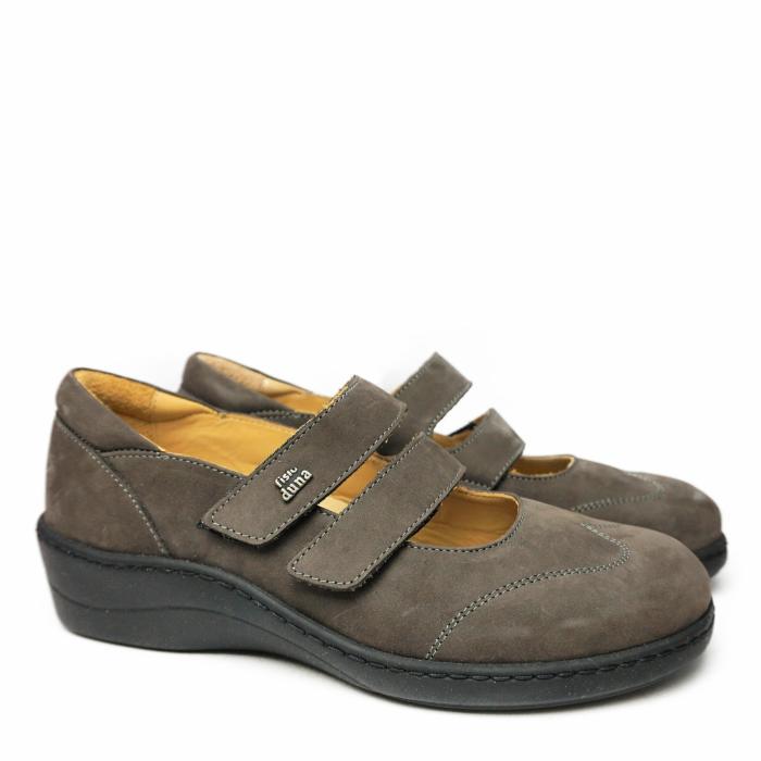 DUNA SANDAL SHOES IN STEEL NUBUCK LEATHER WITH DOUBLE STRAP AND WIDE FIT