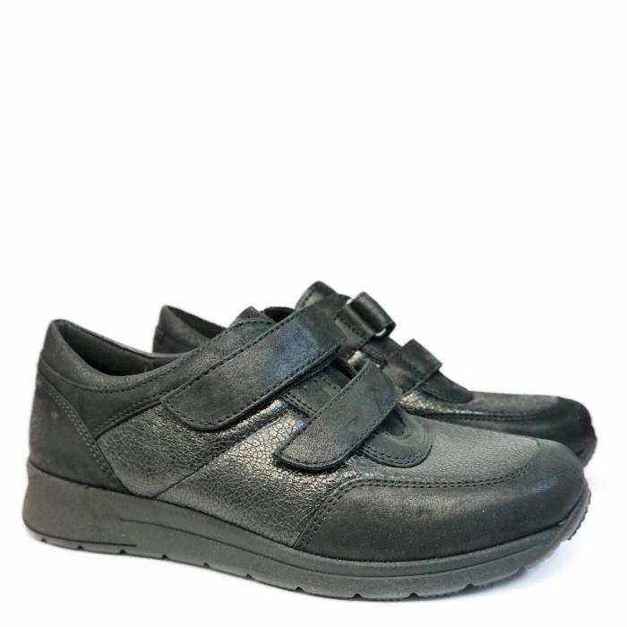 ARA SHOE IN BLACK LEATHER WITH DOUBLE STRAP AND REMOVABLE FOOTBED