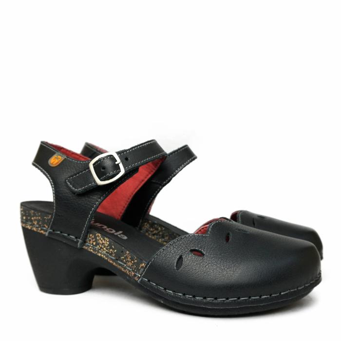 JUNGLA SANDAL IN BLACK LEATHER WITH STRAP AND HEEL