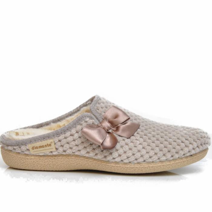 DIAMANTE WOMEN'S SLIPPER THERMAL FABRIC WITH BOW BEIGE - photo 1