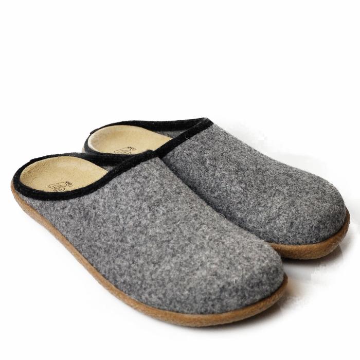 TIROL BONN MEN'S SLIPPERS WITH REMOVABLE FOOTBED IN GRAY LEATHER AND MERINOS WOOL - photo 1